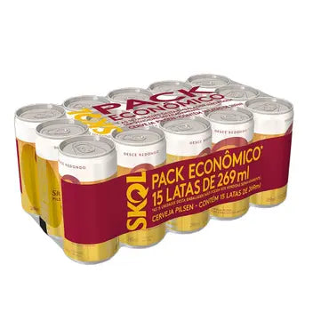 Pack Cerveja Pilsen Skol Lata 15 Unidades 269ml Cada Embalagem Econômica