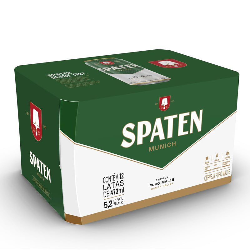 Pack Cerveja Spaten Puro Malte, Lata, 473ml, Caixa 12 unidades