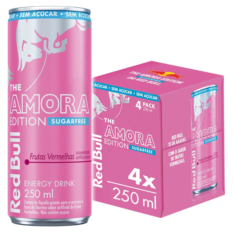 Pack de 4 Latas Red Bull Energético, Amora Edition, Frutas Vermelhas, Sem Açúcar 250ml
